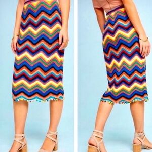 NWT Anthropologie Skirt Colorful Farm Rio Skirt Zigzag Chevron Striped Skirt New